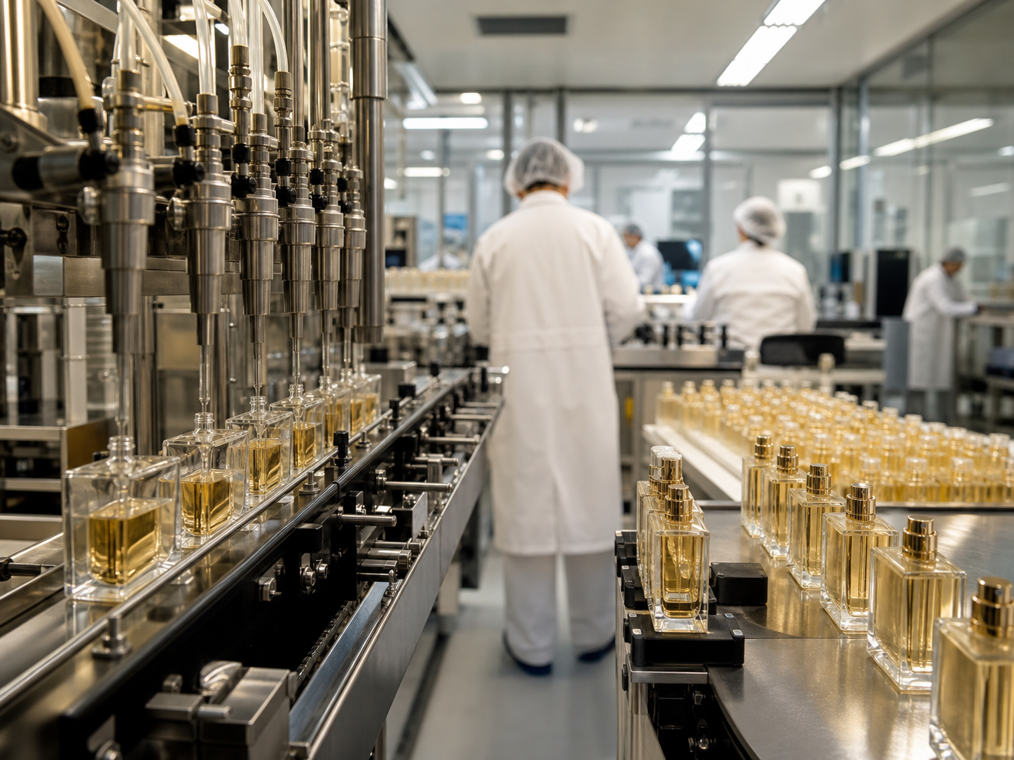 Perfume bottle production line in a professional factory