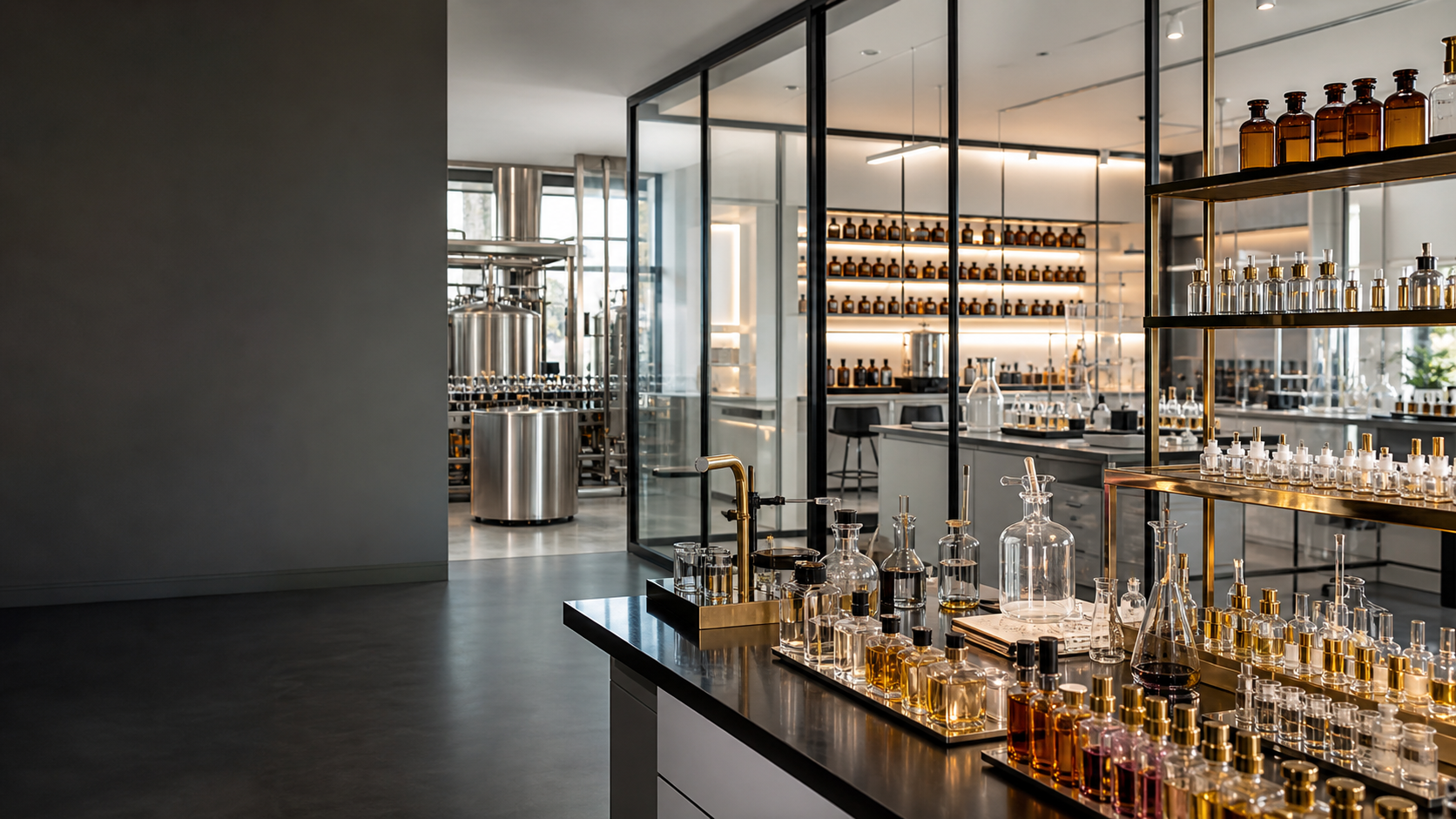 Modern perfume factory and fragrance laboratory