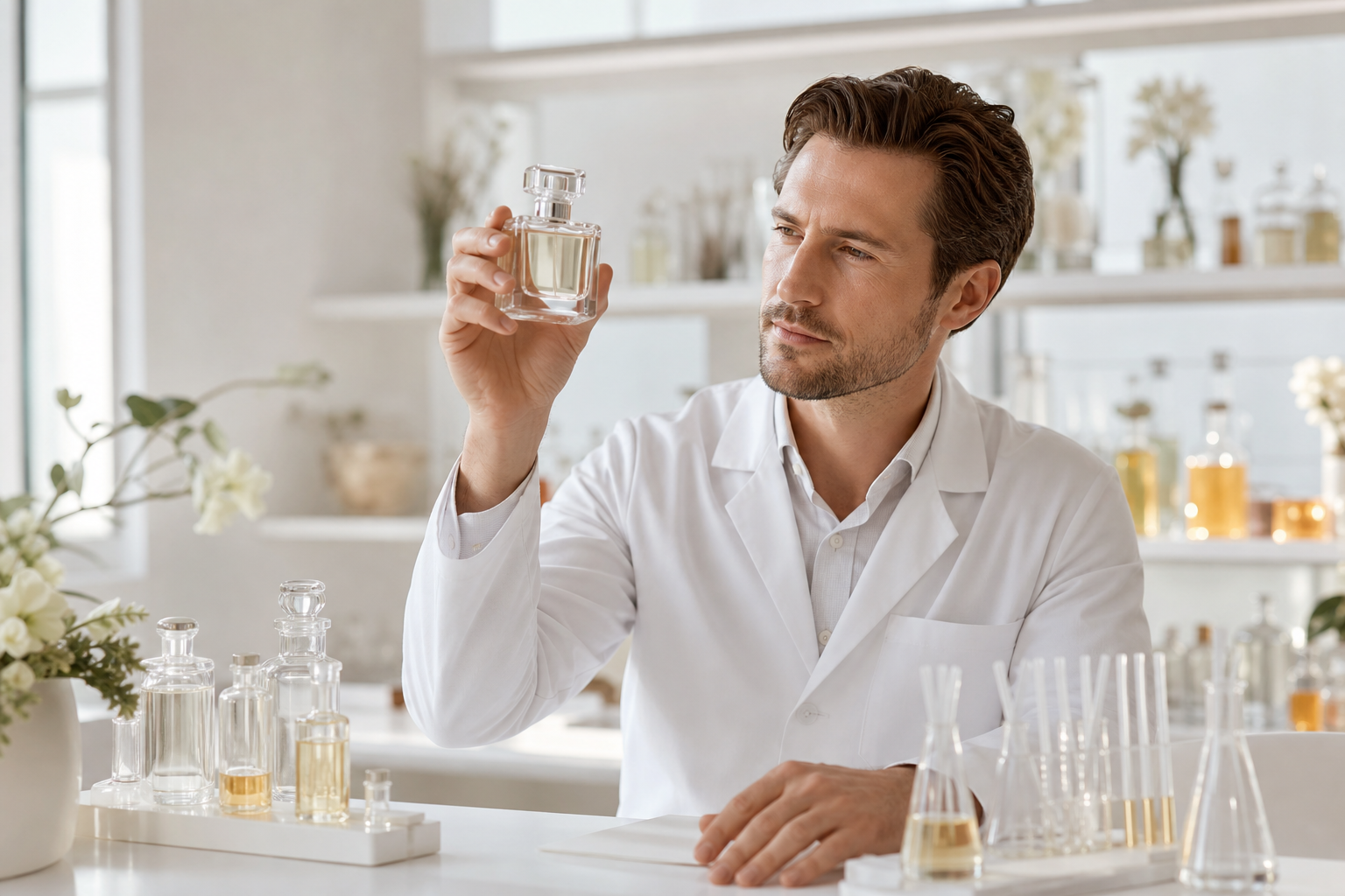 Professional perfumer evaluating fragrance